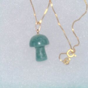 Boho natural Jade Mushroom Gold Plated over Sterling Silver 16” Neckl…